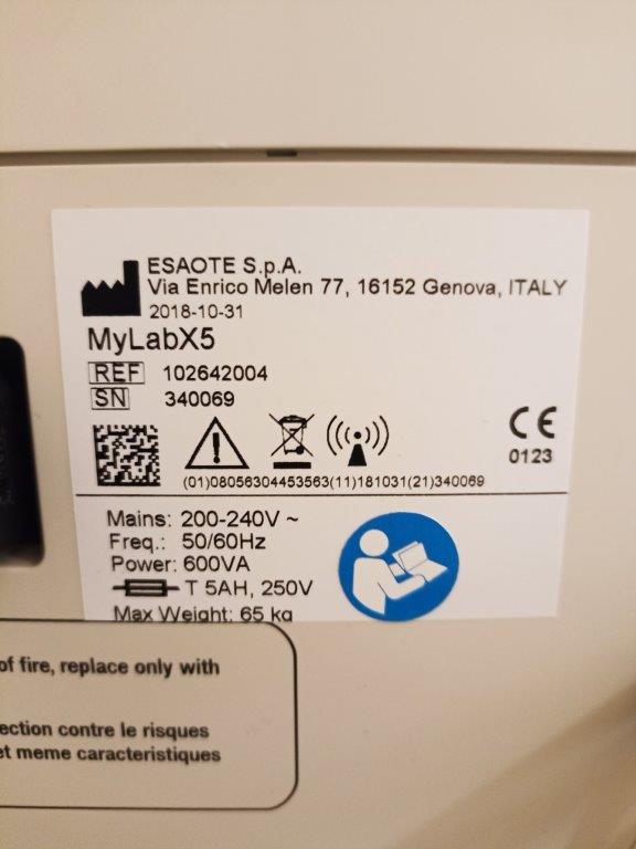 Használt Esaote MyLab X5 ultrahang készülék adattábla